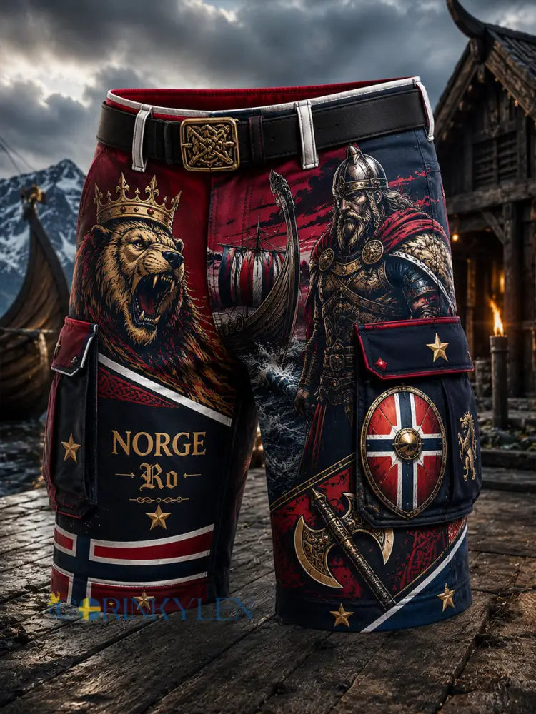 Mansshorts med norsk vikingtematisk patriotisk konsttryck - A / S