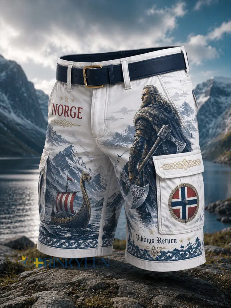 Mansshorts med norsk vikingtematisk patriotisk konsttryck - A / S