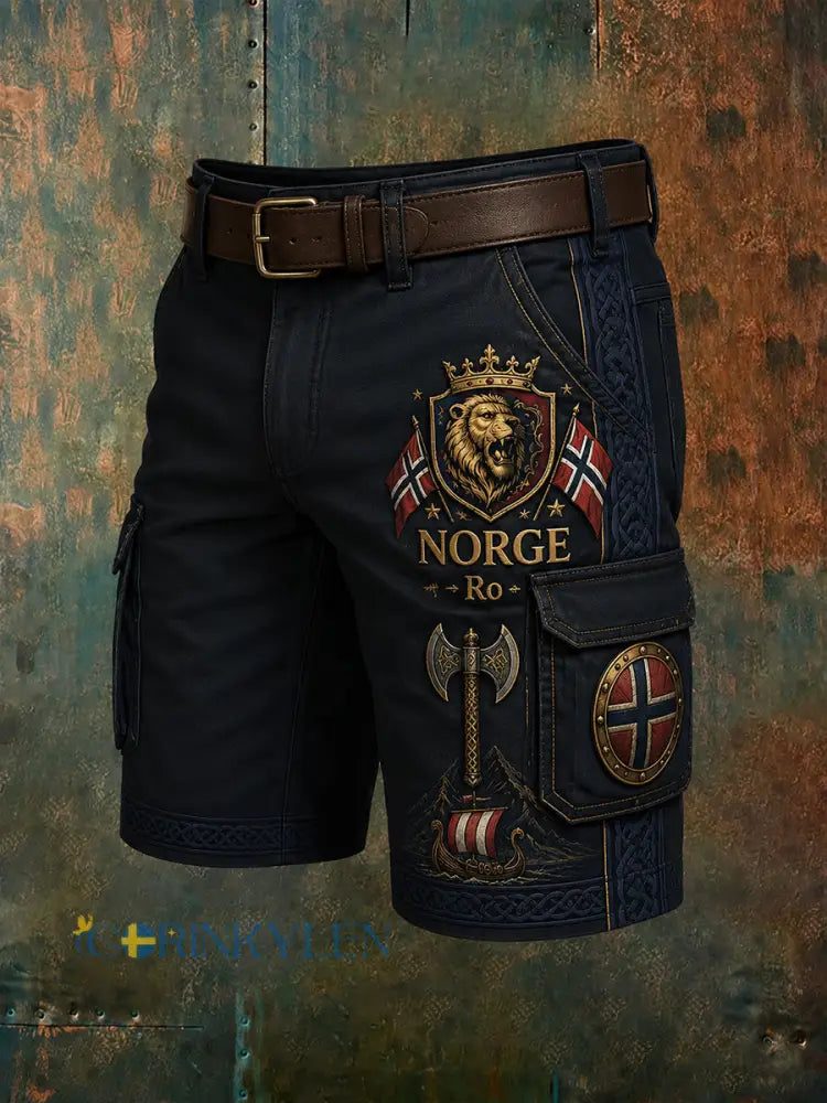 Mansshorts med norsk vikingtematisk patriotisk konsttryck - A / S