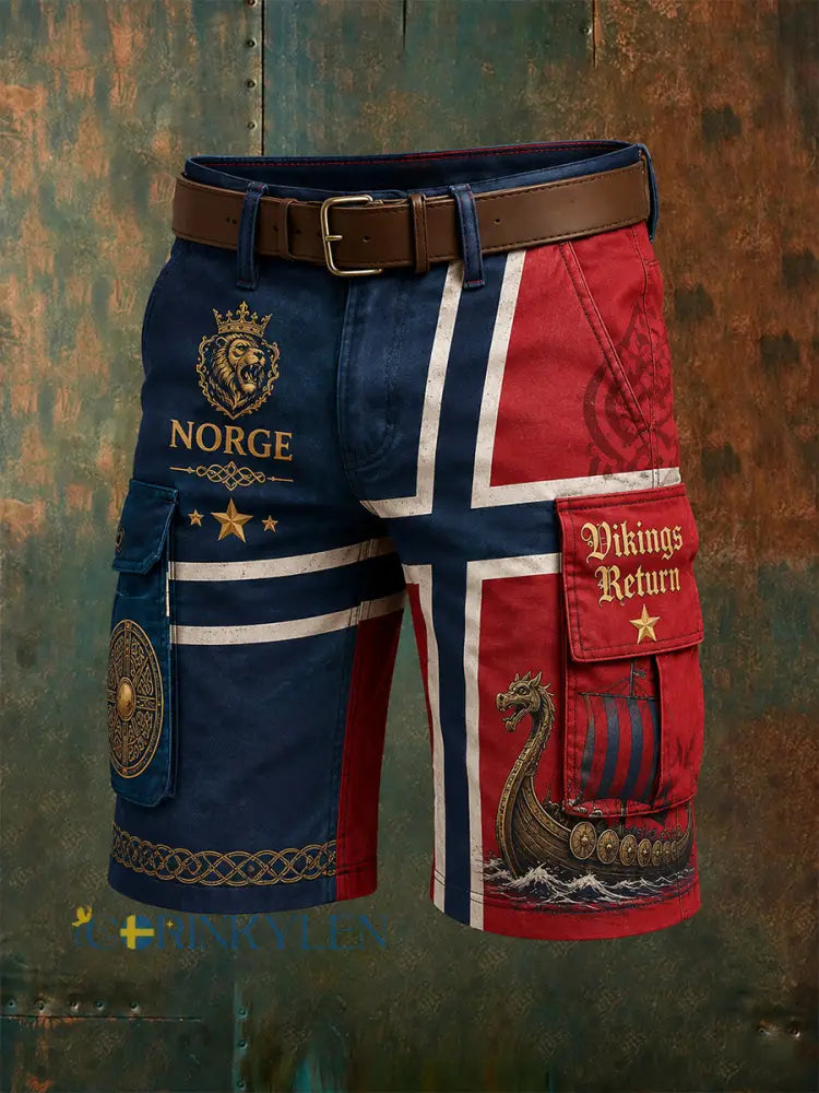 Mansshorts med norsk vikingtematisk patriotisk konsttryck - A / S