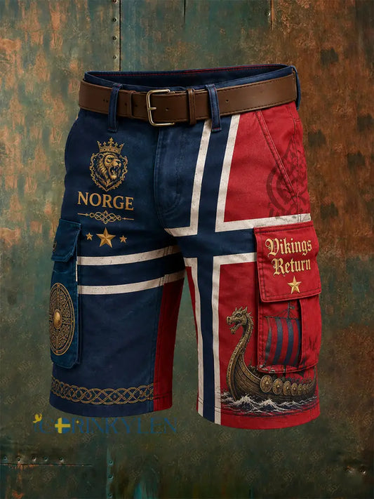 Mansshorts med norsk vikingtematisk patriotisk konsttryck - A / S