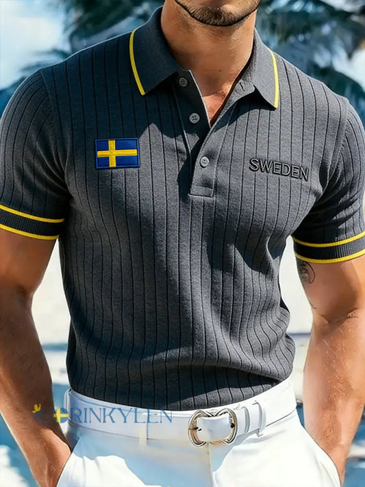 Mansstickad polotröja med broderade blommotiv - A / S