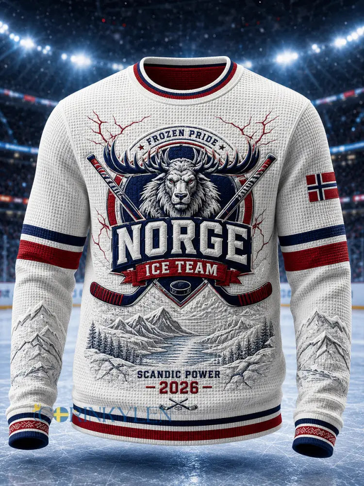 Manströja i våffelstickning med långa ärmar och hockeymotiv - A / S