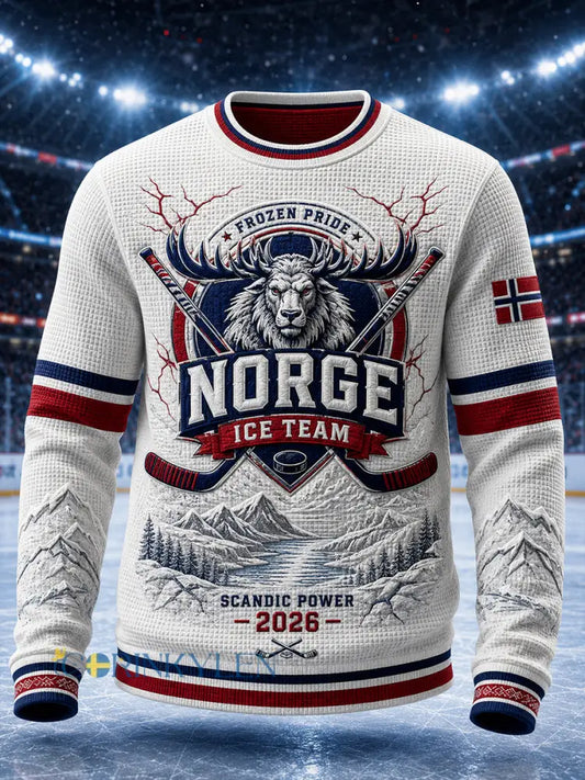 Manströja i våffelstickning med långa ärmar och hockeymotiv - A / S