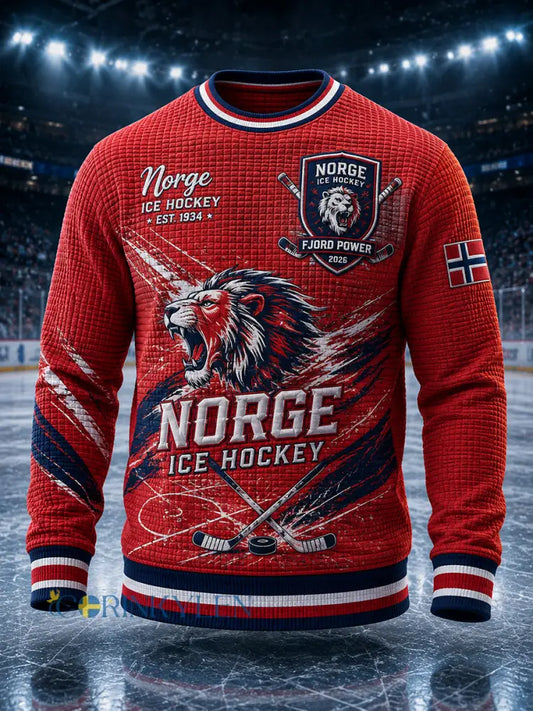 Manströja i våffelstickning med långa ärmar och hockeymotiv - A / S