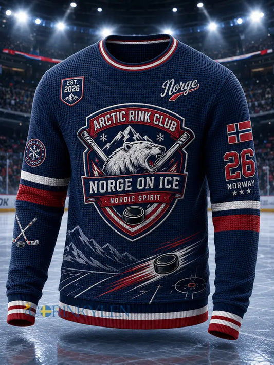 Manströja i våffelstickning med långa ärmar och hockeymotiv - A / S