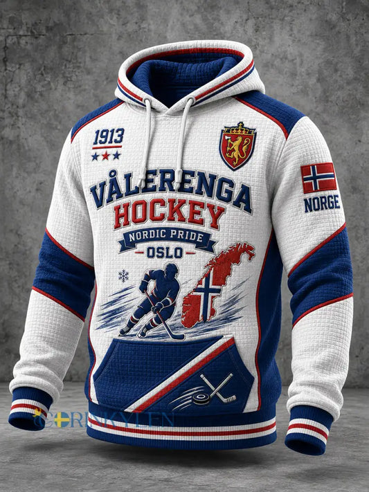 Manströja i våffelstickning med långa ärmar och tryck med ishockeytema - A / S