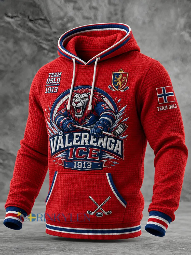 Manströja i våffelstickning med långa ärmar och tryck med ishockeytema - A / S