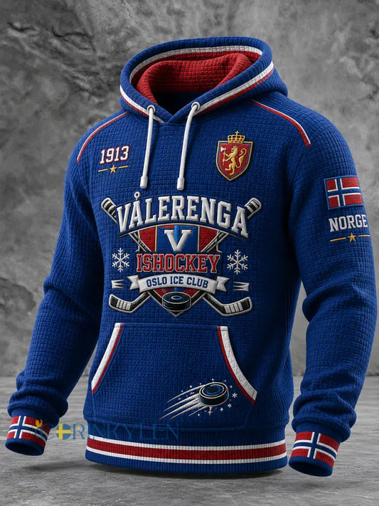 Manströja i våffelstickning med långa ärmar och tryck med ishockeytema - A / S