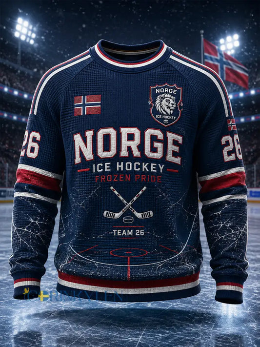 Manströja i våffelstickning med långa raglanärmar och hockeymotiv - A / S