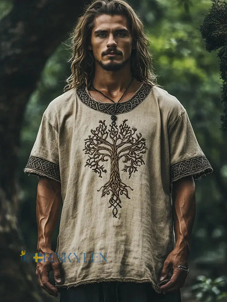 Mansvikingaskjorta med tryck - som bild / S