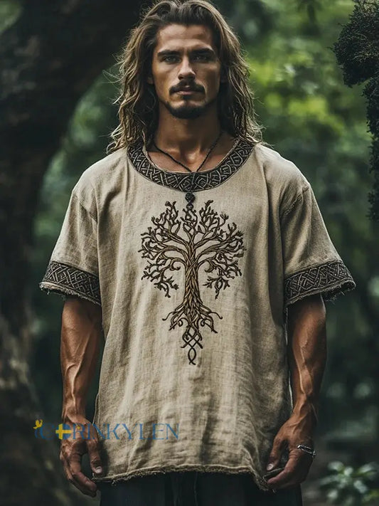 Mansvikingaskjorta med tryck - som bild / S