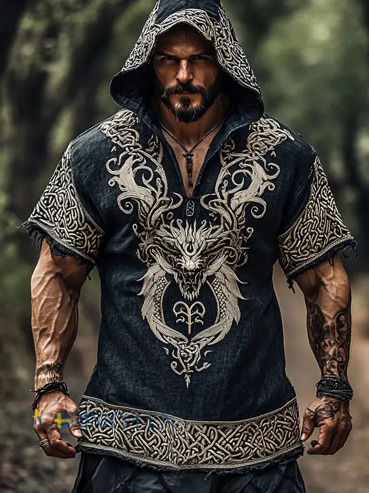 Mansvikingaskjorta med tryck - som bild / S