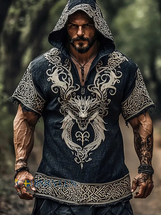 Mansvikingaskjorta med tryck - som bild / S
