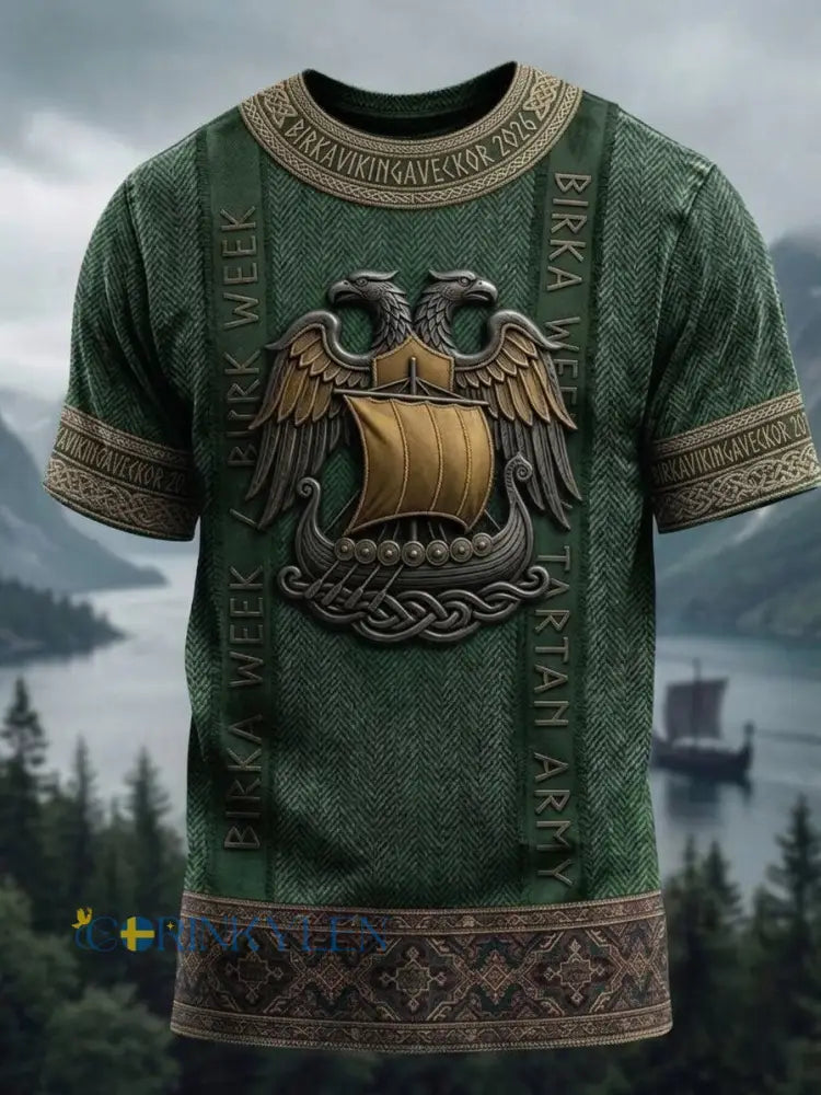 Mansvintage svensk Birka Vikingaveckor T-shirt med korta ärmarna - grönt / S