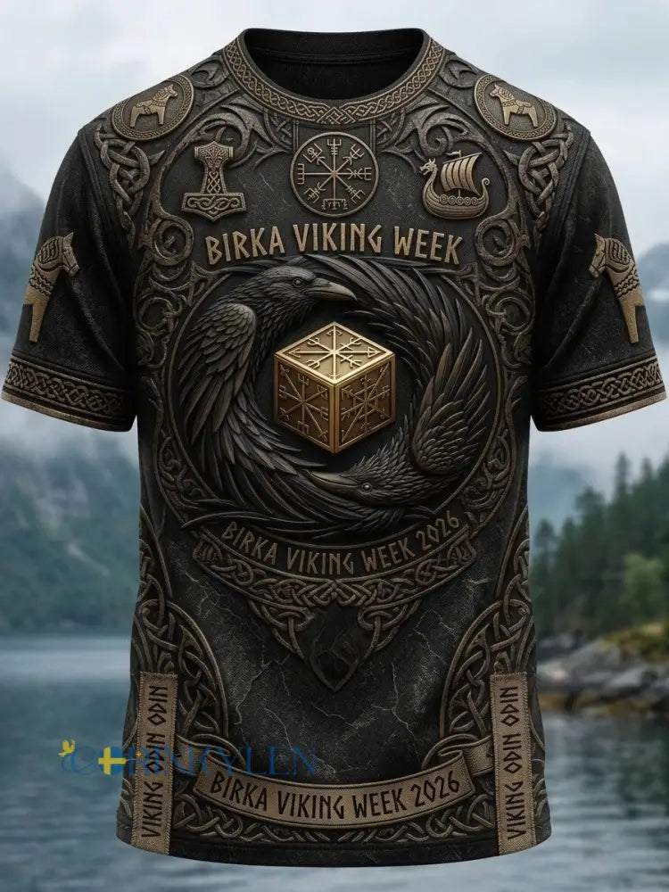 Mansvintage svensk Birka Vikingaveckor T-shirt med korta ärmarna - svart / S