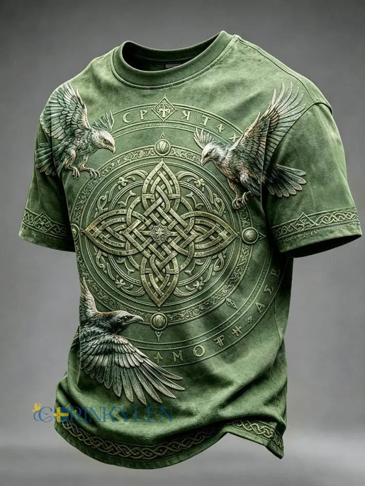 Mansvintage t-shirt med viking- och keltiskt knutmönster korta ärmar - grönt / S