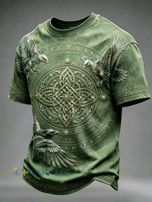 Mansvintage t-shirt med viking- och keltiskt knutmönster korta ärmar - grönt / S