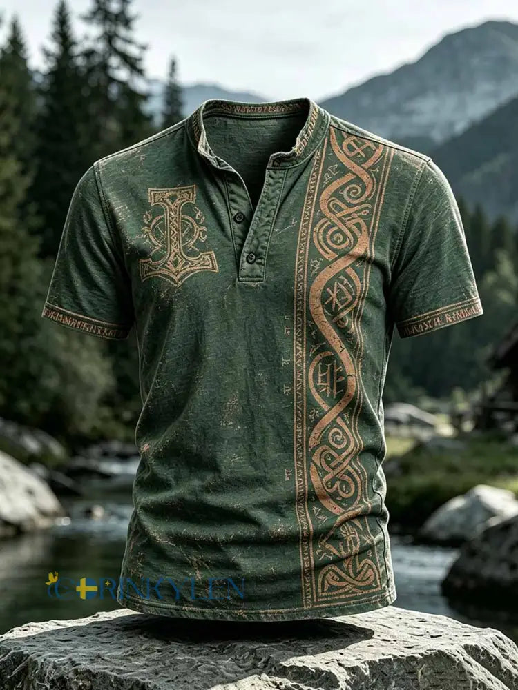 Mansvintage-T-shirt med vikingamönster - som bild / S