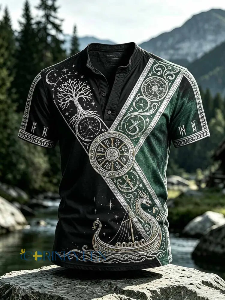 Mansvintage-T-shirt med vikingamönster - som bild / S