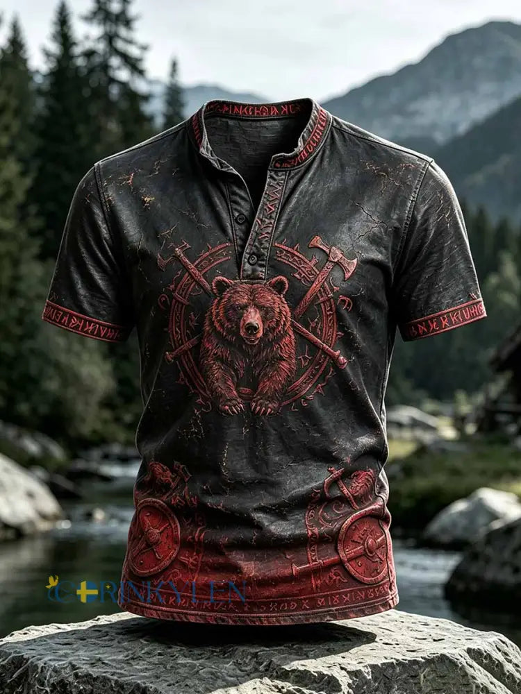 Mansvintage-T-shirt med vikingamönster - som bild / S