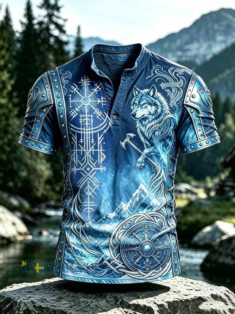 Mansvintage-T-shirt med vikingamönster - som bild / S