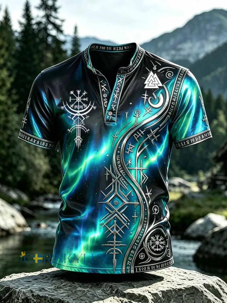 Mansvintage-T-shirt med vikingamönster - som bild / S