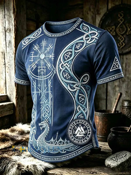 Mansvintage-T-shirt med vikingamönster - som bild / S