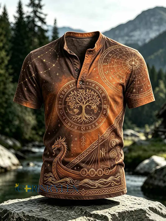 Mansvintage-T-shirt med vikingamönster - som bild / S