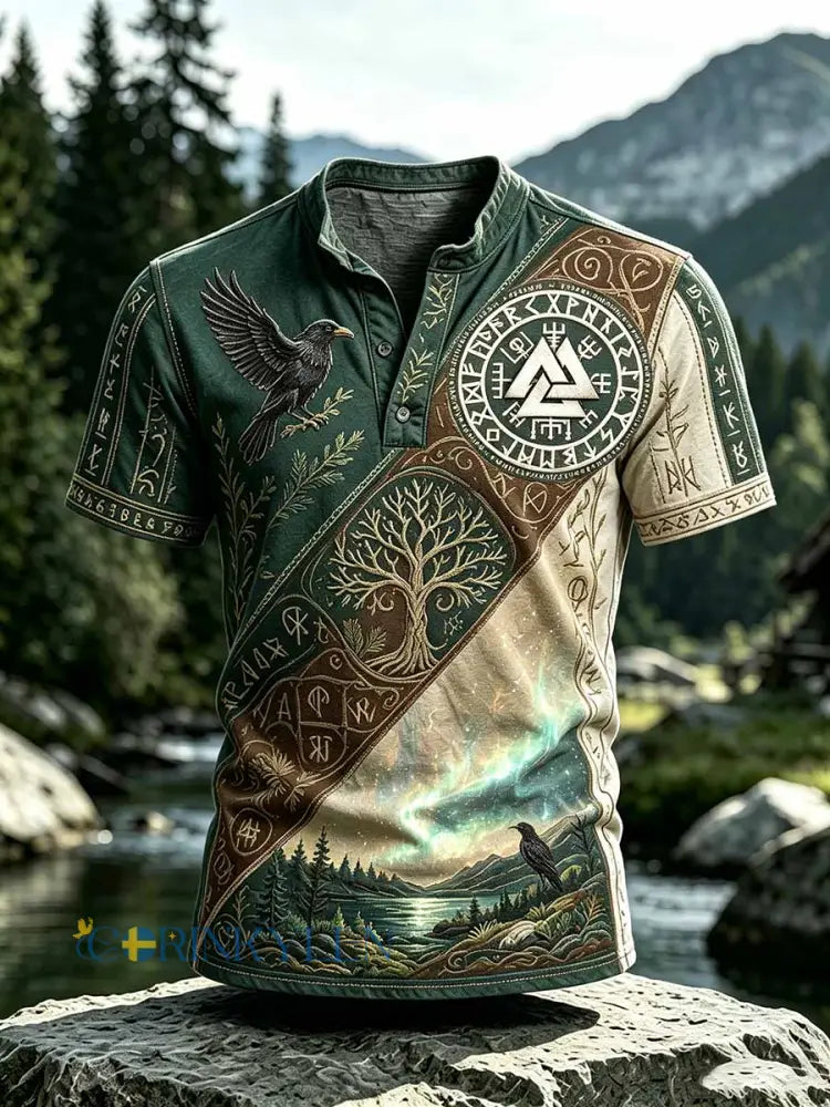 Mansvintage-T-shirt med vikingamönster - som bild / S