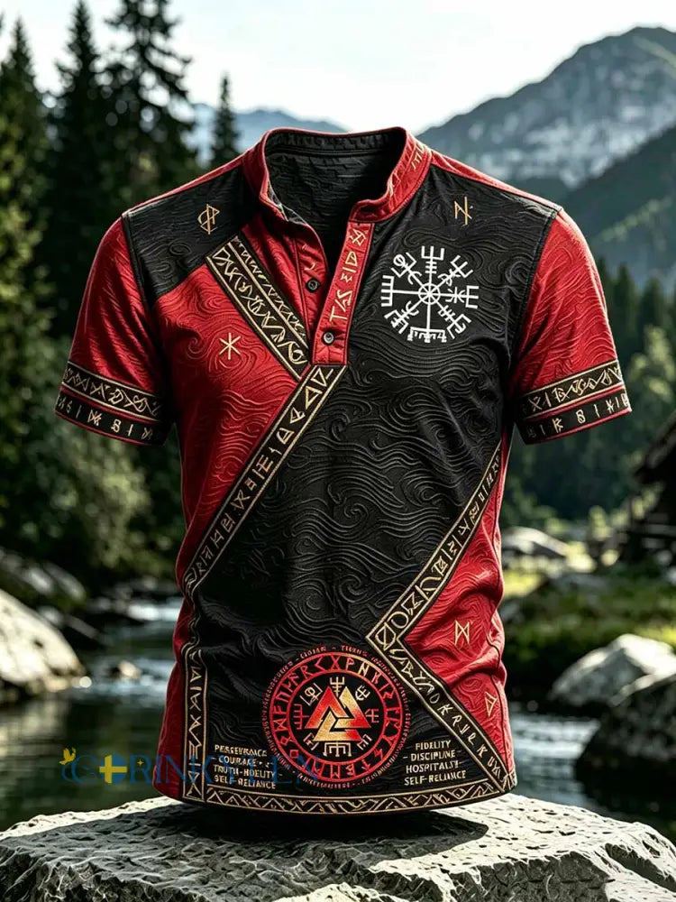 Mansvintage-T-shirt med vikingamönster - som bild / S