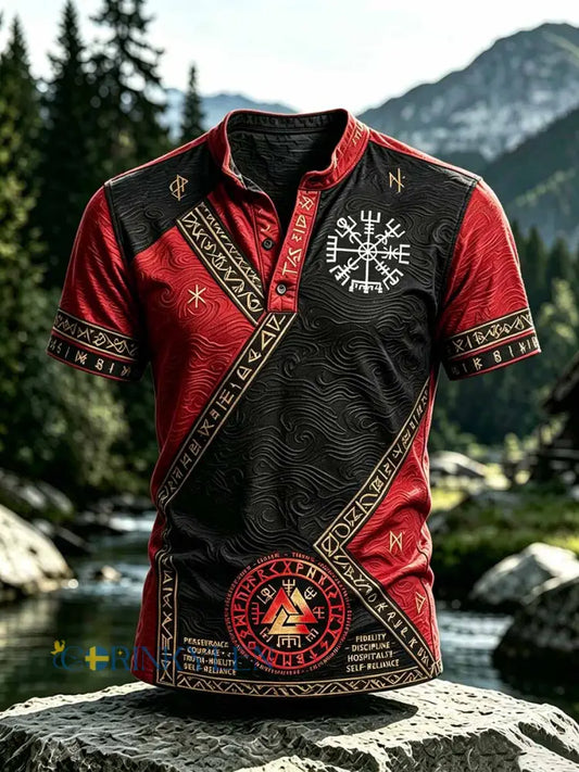 Mansvintage-T-shirt med vikingamönster - som bild / S
