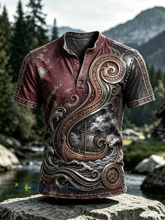 Mansvintage-T-shirt med vikingamönster - som bild / S