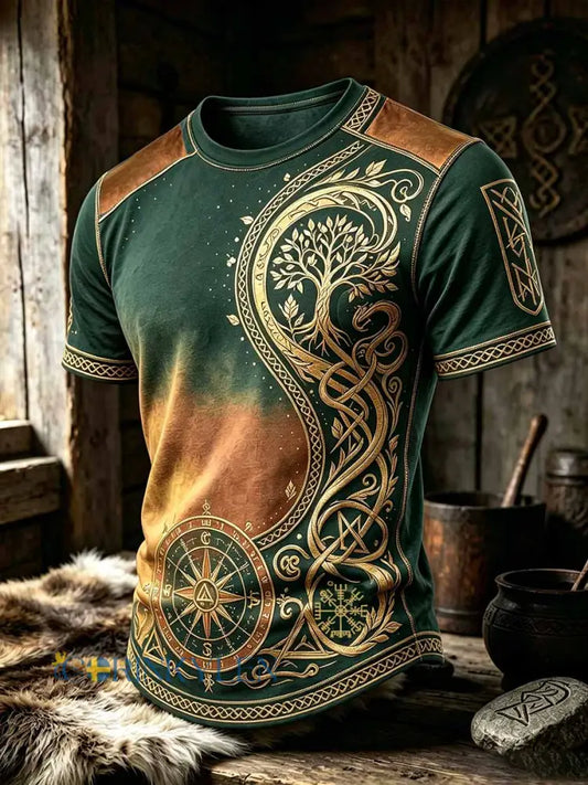 Mansvintage-T-shirt med vikingamönster - som bild / S