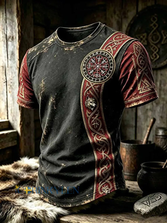 Mansvintage-T-shirt med vikingamönster - som bild / S