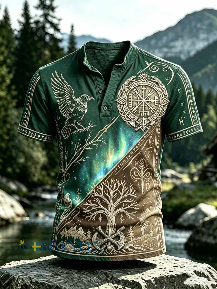 Mansvintage-T-shirt med vikingamönster - som bild / S