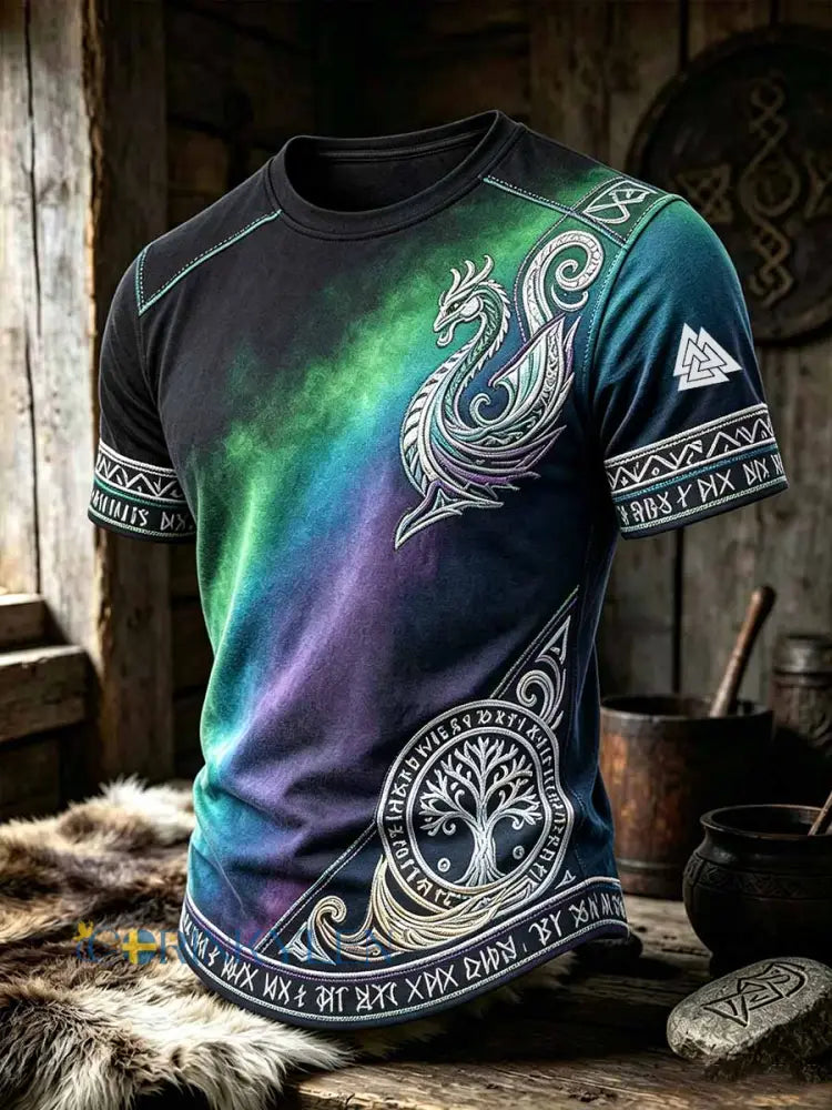 Mansvintage-T-shirt med vikingamönster - som bild / S