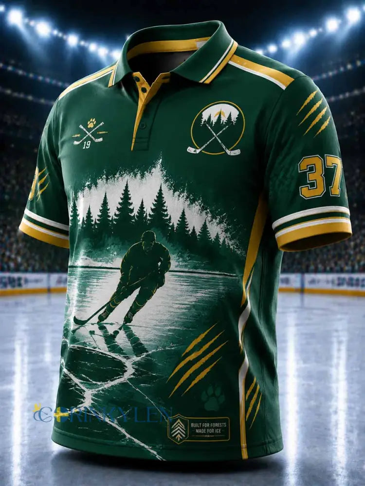 Men’s Finland Ilves Ice Hockey Pattern Printed Polo Shirt - As picture / S
