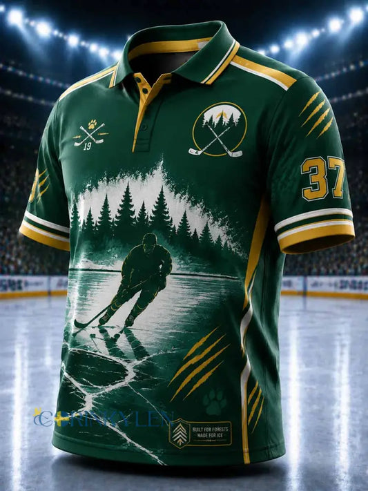 Men’s Finland Ilves Ice Hockey Pattern Printed Polo Shirt - As picture / S