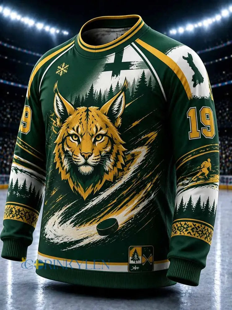Men’s Finland Ilves Ice Hockey Pattern Printed Sweatshirt - As picture / S