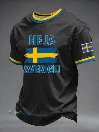Men’s Heja Sverige Art Printed T-shirt - Black / S