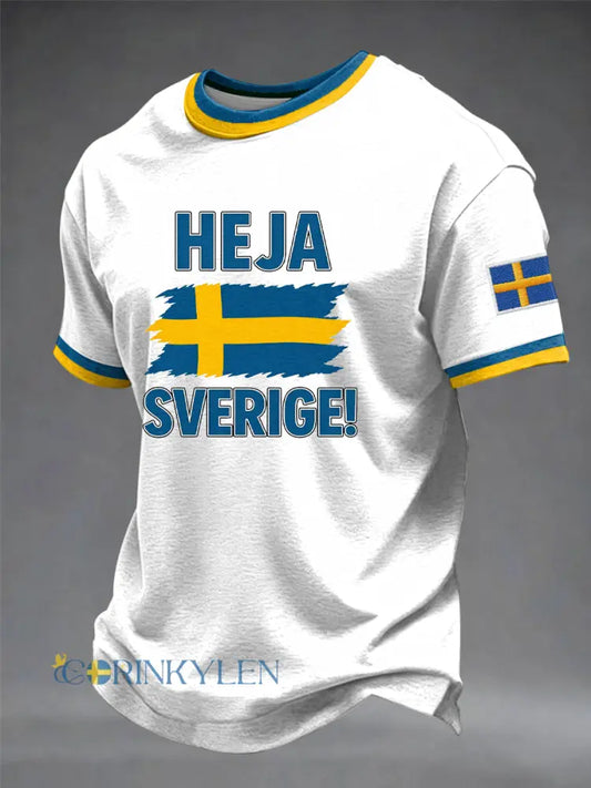 Men’s Heja Sverige Art Printed T-shirt - White / S