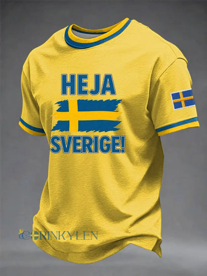 Men’s Heja Sverige Art Printed T-shirt - Yellow / S