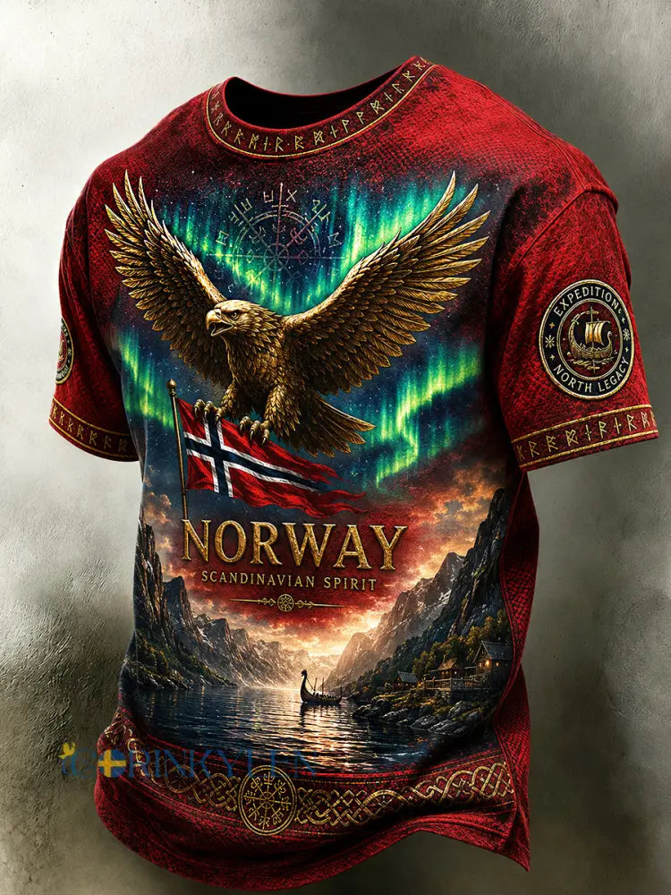 Men’s Retro Nordic Style Norwegian Art Print Casual T-shirt - A / S