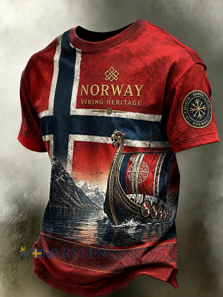 Men’s Retro Nordic Style Norwegian Art Print Casual T-shirt - A / S