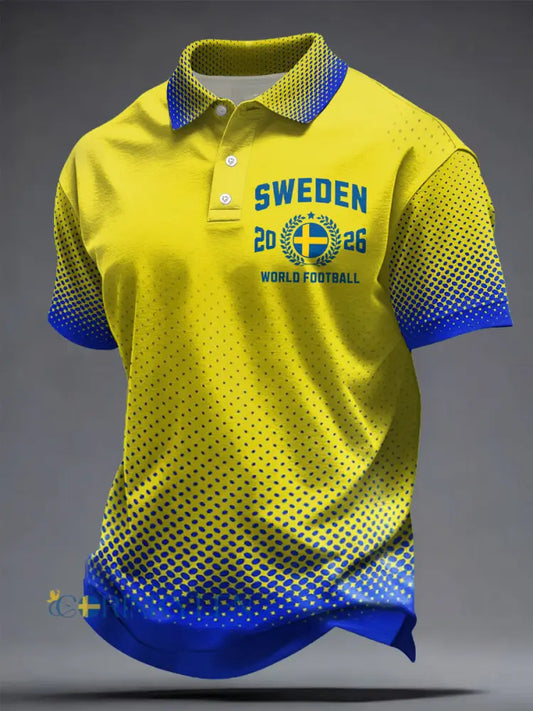 Men’s Sweden Football Lover Printed Casual Tops - Yellow / S