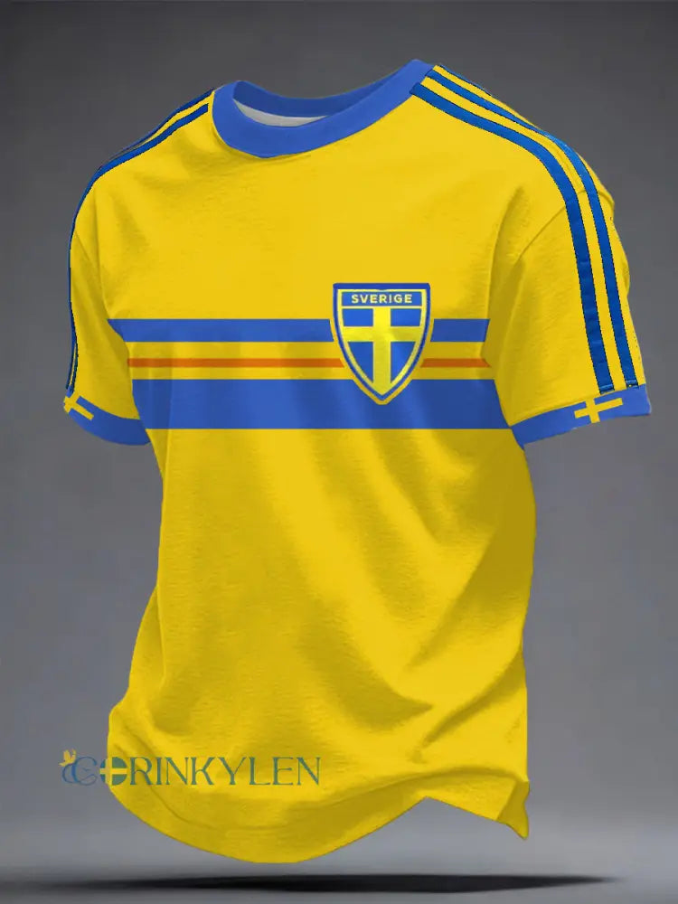 Men’s Sweden Football Lover Printed T-shirt - Yellow / S
