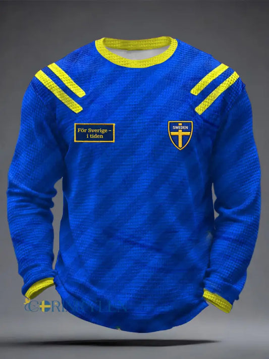 Men’s Sweden Football Lover Printed Waffle Tops - Blue / S