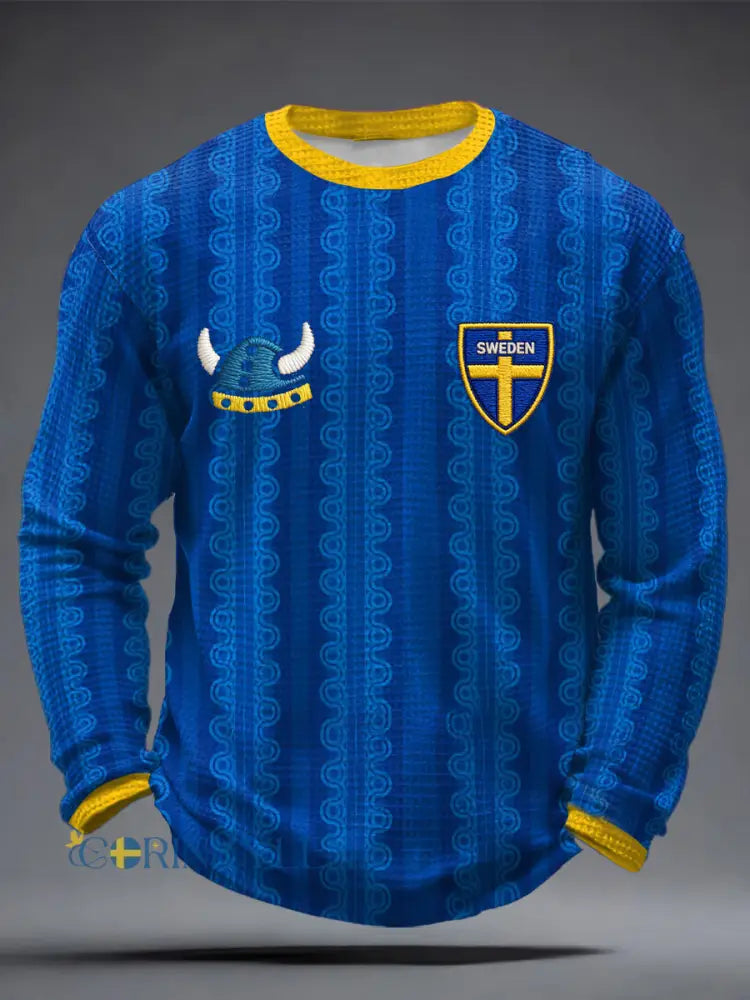 Men’s Sweden Football Lover Printed Waffle Tops - Blue / S