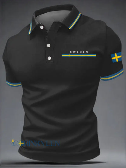 Men’s Swedish Art Print Casual Top - Black / S